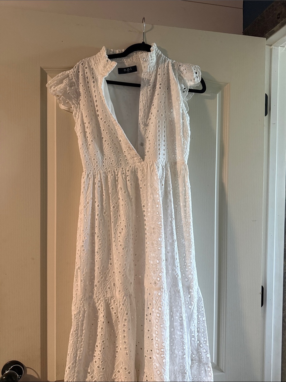 O.P.A. White Eyelet V-Neck Maxi Dress